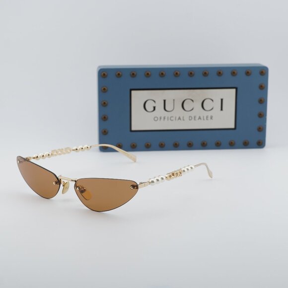 Gucci GG1920S 003 Cat Eye Sunglasses - Shiny Endura Gold with Pearl/Brown
